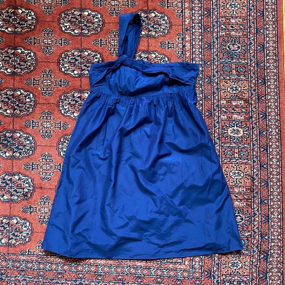 Ann Taylor LOFT 6 Navy‎ Blue Cotton One Shoulder Cotton/Silk Dress